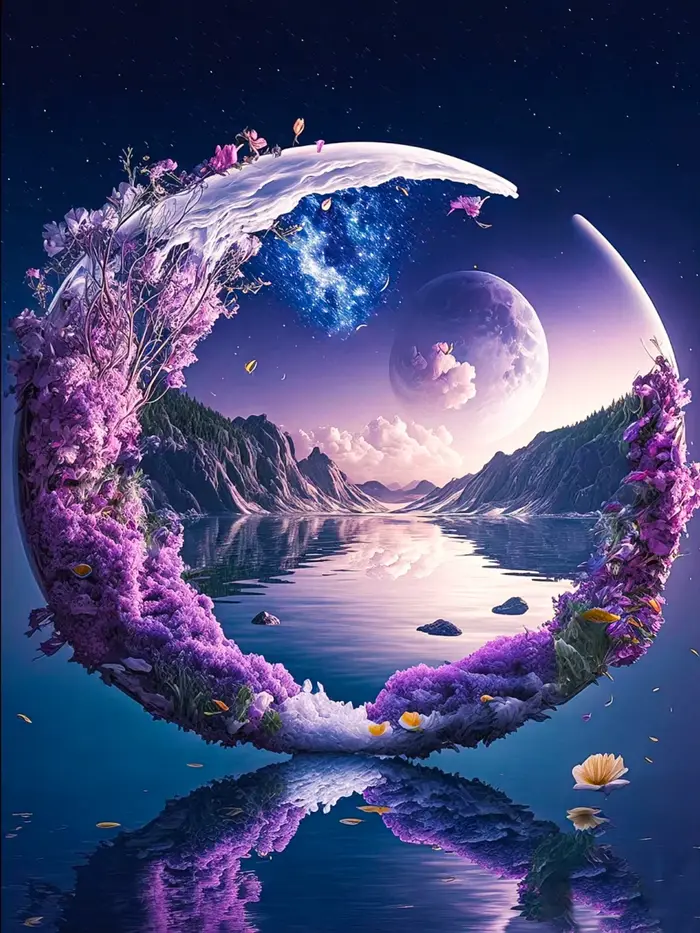 Peinture de diamant de lune violette, broderie de paysage de diamant 5D, ensemble de point de croix,