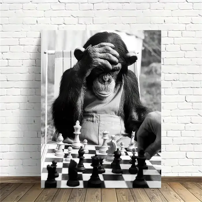 Classique Vintage Animal mur Art singe jouant des échecs HD toile imprimée affiche maison salon chambre peinture décorative