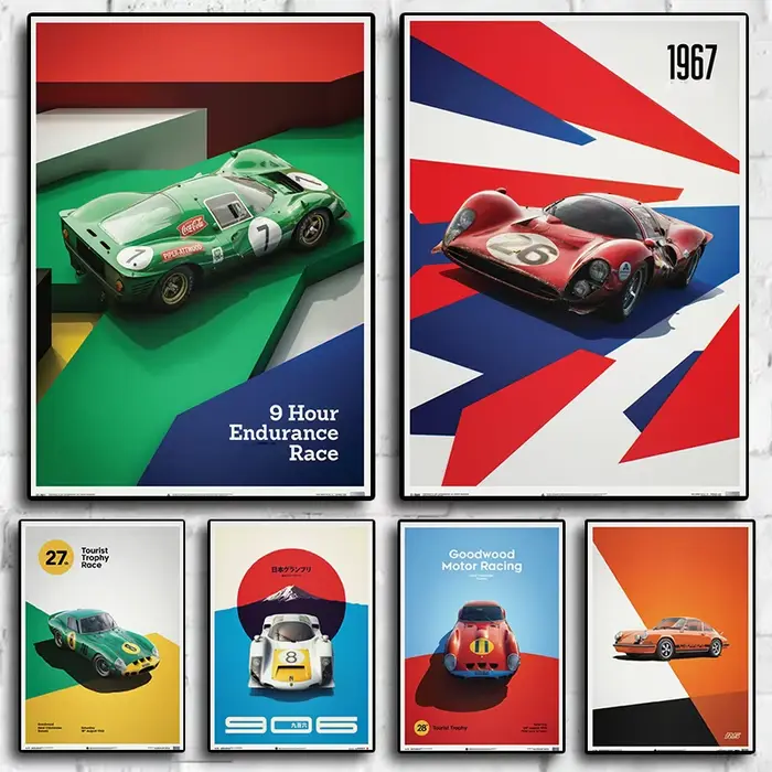 Affiche de course F1 rétro des années 80, voiture de vitesse GTR 911 Mans Hursport Formula Wall Art Mural, maison, bureau, chambre de conducteur, affiches en toile