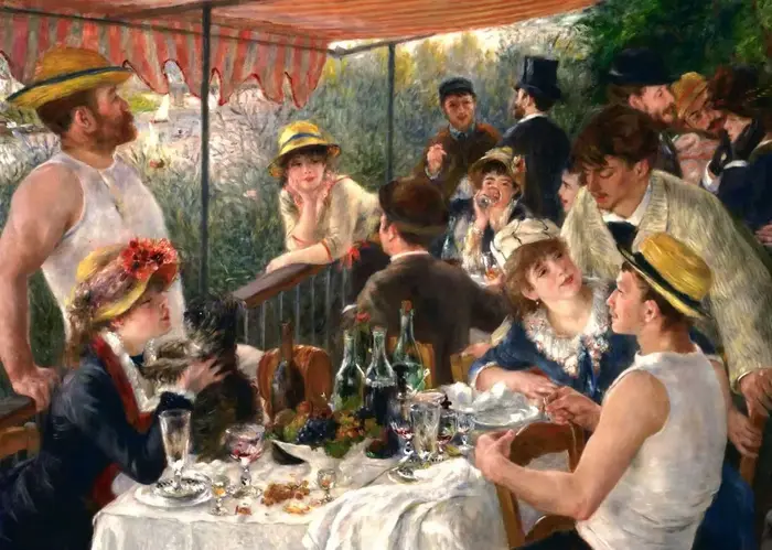 Affiche d'art vintage Pierre Auguste, corne respectueuse, déjeuner de la fête nautique, peinture sur