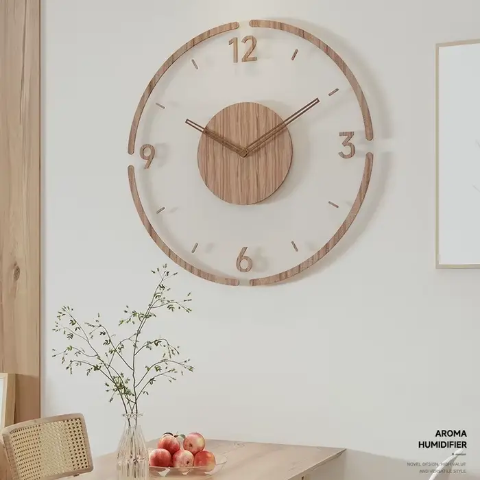 Horloge murale de mode, décoration de salon, bois massif, créative, silencieuse, nordique, Simple, h