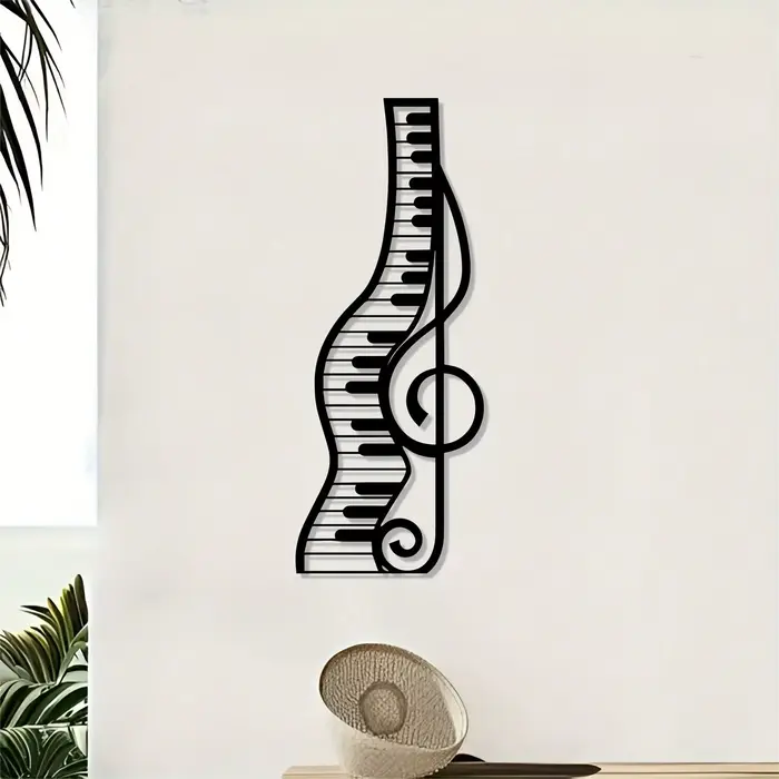 Art mural en métal sur le thème musical – Sculpture de piano élégante pour la décoration de la maiso