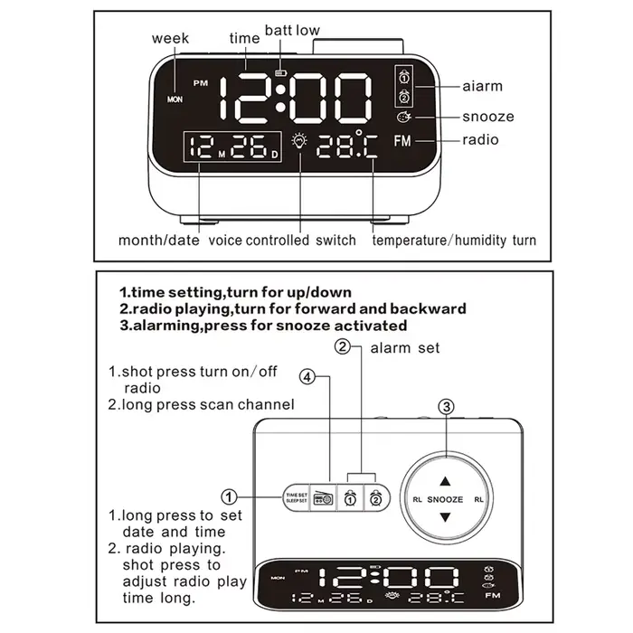 LED réveil numérique montre Table électronique horloges de bureau USB
