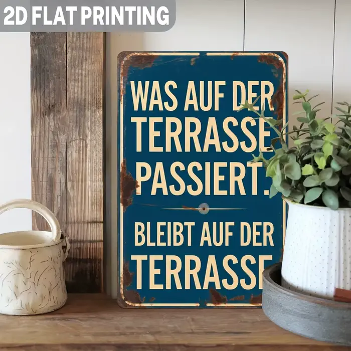 Décoration murale en métal vintage avec citation amusante en allemand pour patio - Art mural extérieur rétro « Ce qui