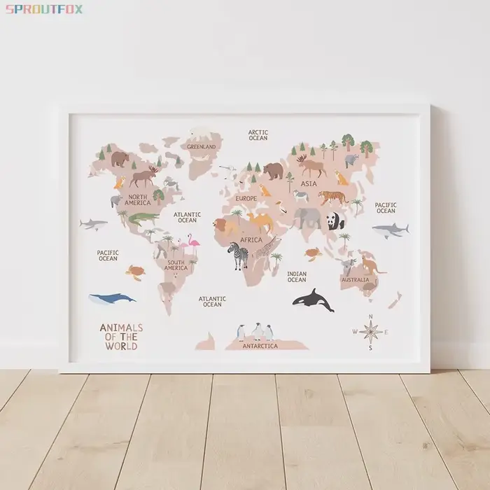 Toile de peinture de carte du monde