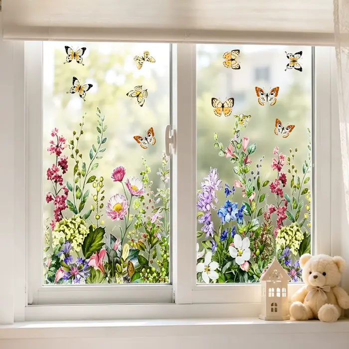 Autocollant de fenêtre décoratif floral pour porte vitrée