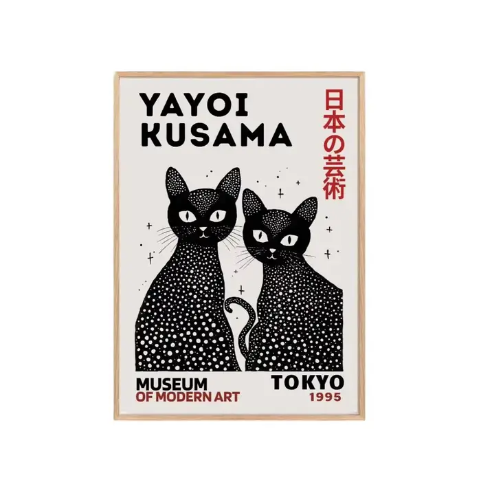 Impression d'art mural Yayoi Kusama, dessin de chats noirs, décoration moderne pour la maison, illus