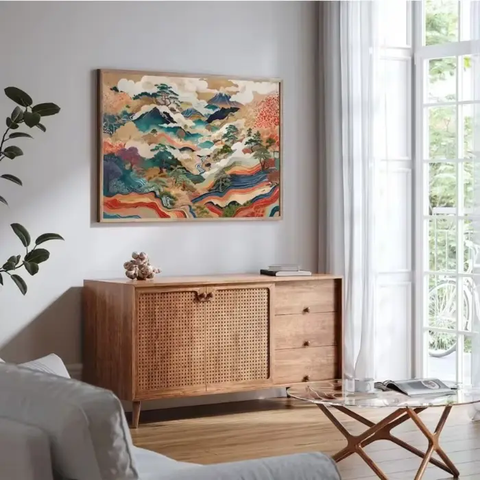 Affiche de paysage naturel japonais, peinture sur toile colorée abstraite, Art mural, musée, décoration de salon et de maison