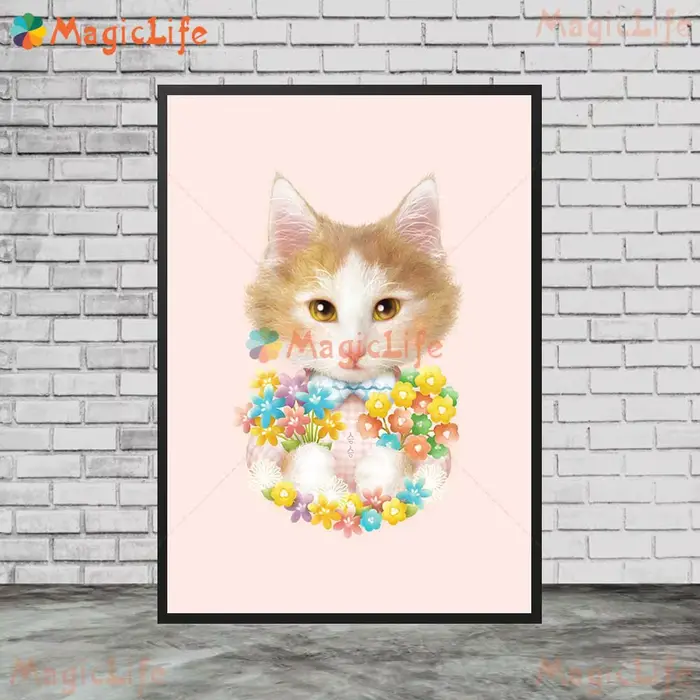 Toile d'art mural de dessin animé chat fille