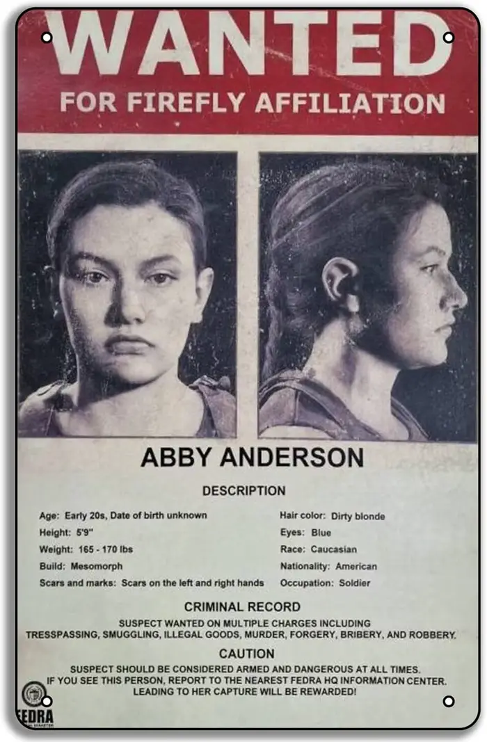Abby Wanted Poster, The Last Part II of Us, 8x12 ", Metal 18/Sign Plaque, Funny Man Diversization Ro