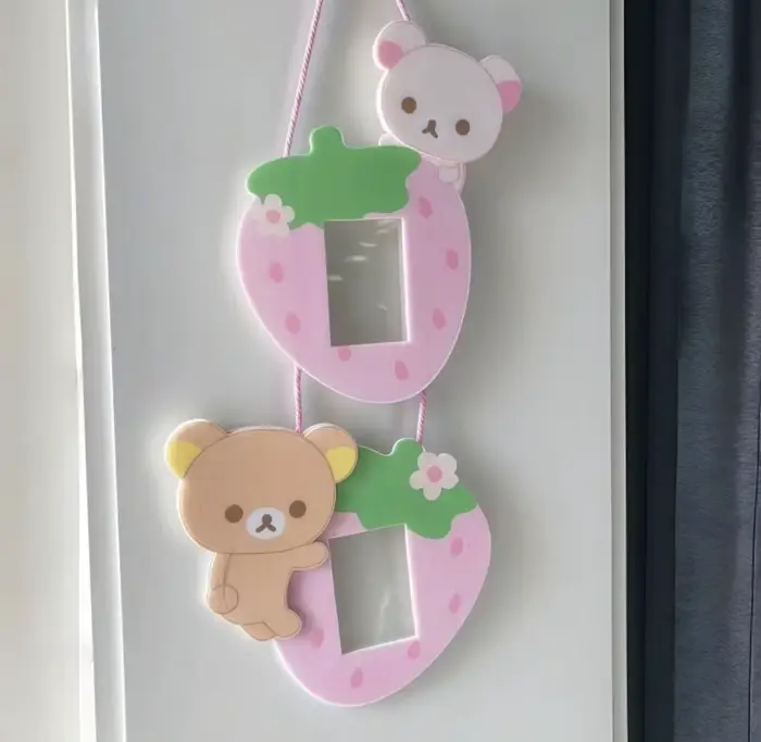 Cadre photo suspendu double connecté Rilakkuma Cartoon Strawberry Bear, 3 pouces, pour cartes Instax