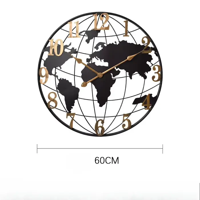 Horloge murale minimaliste en métal, grande carte, ronde, silencieuse, sans tic-tac, fonctionne à pi