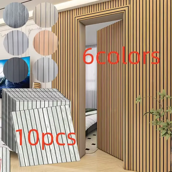 Lot de 10 panneaux autocollants 3D effet bois