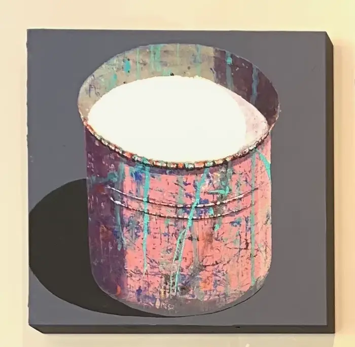 Peintures à l'huile peintes à la main de Stéphane Braud, peinture acrylique, seau à peinture avec pe