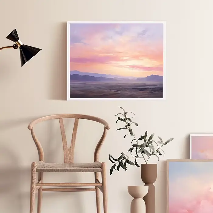Peinture à l'huile avec nuages violets