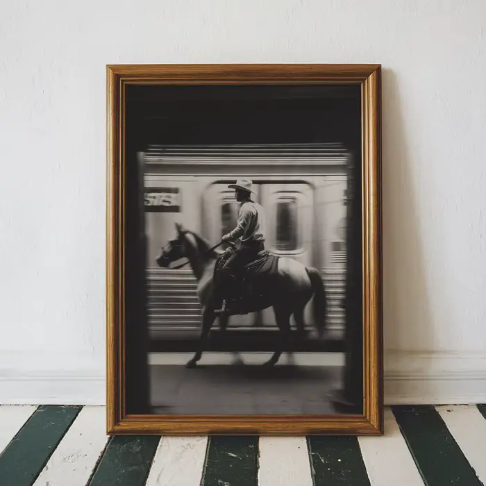 Vintage NYC Cowboy métro mur Art impression noir et blanc Western New York ville affiche sport Art i