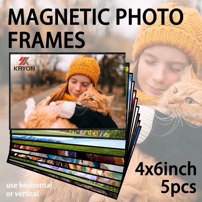 Ensemble de cadres photo magnétiques 4x6 pouces, 5 pièces, cadre photo noir avec support magnétique