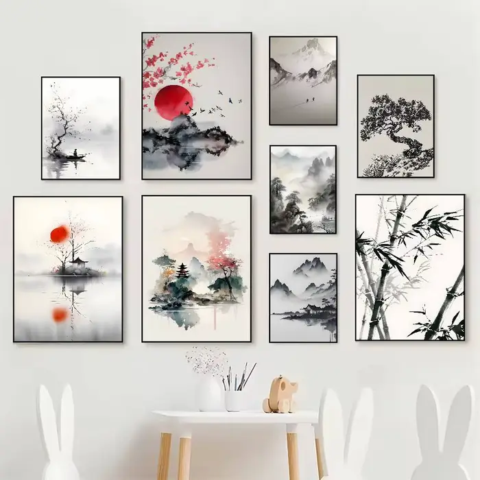 Affiche de peinture à l'encre de paysage Simple