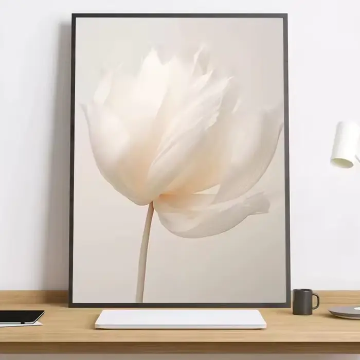 Peinture de fleurs de pivoine beige nordique sans cadre, calligraphie, toile HD, poster, salon, cham