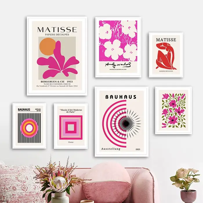 Toile d'art mural rose Matisse Bauhaus pour fille