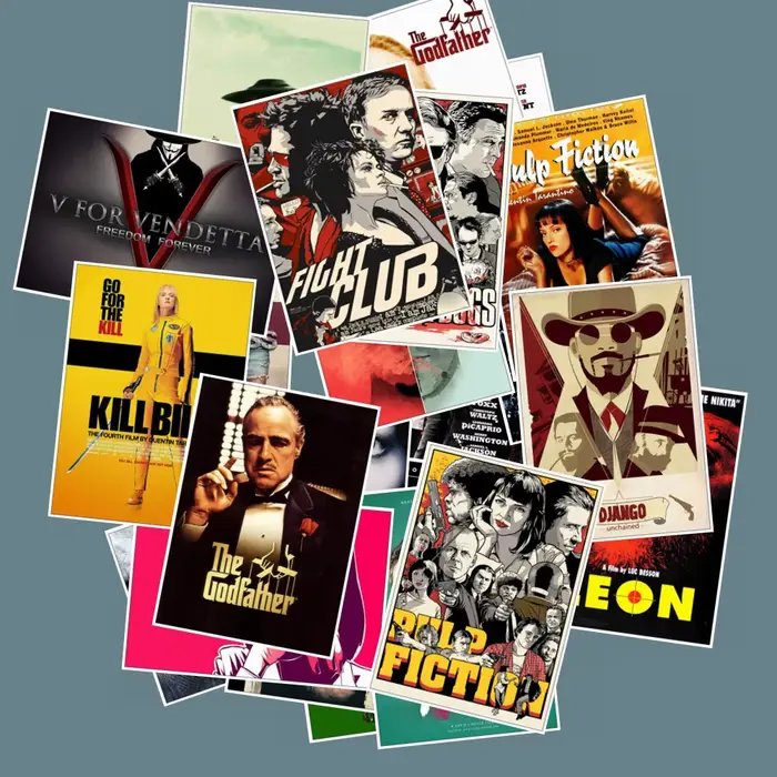 25 pièces affiches de film classique autocollants pulpe Fiction parrain rétro mode décalcomanies pour ordinateur portable Scrapbook bagages téléphone autocollant jouets