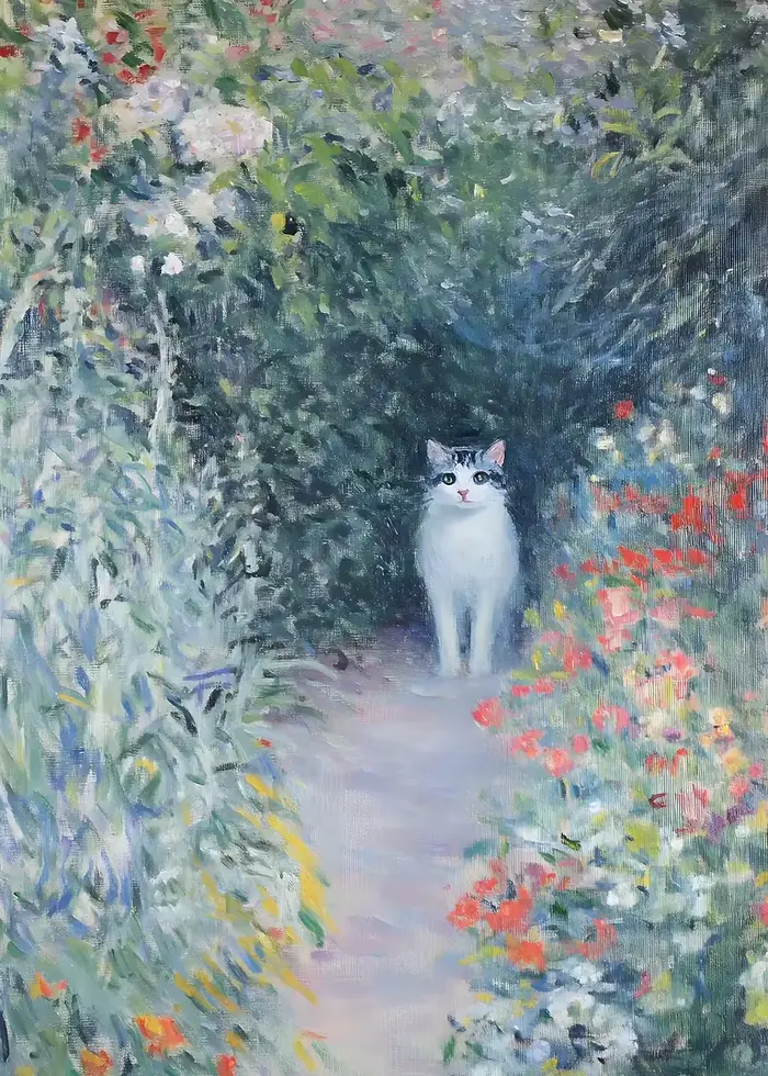 Affiches de jardin de Monet avec chat noir, impressions modernes de jardin fleuri, tableaux sur toil