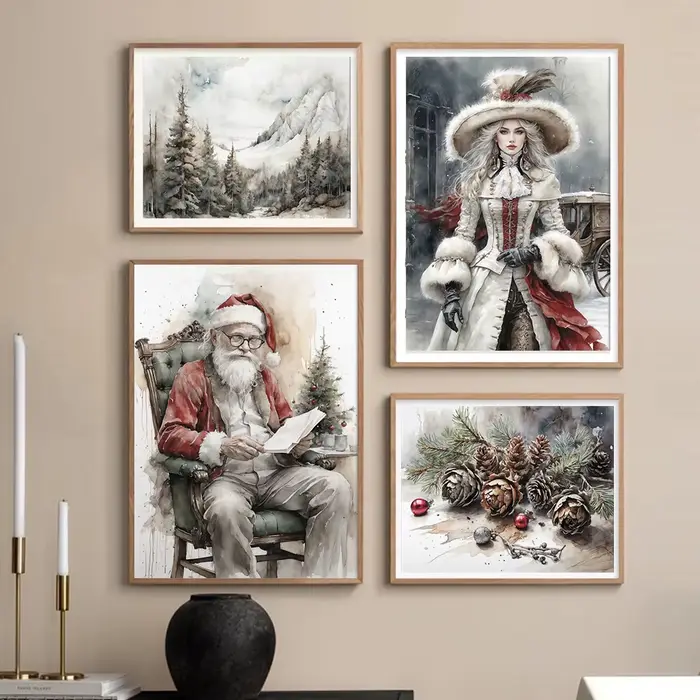 Affiche murale vintage de paysage esthétique de Noël