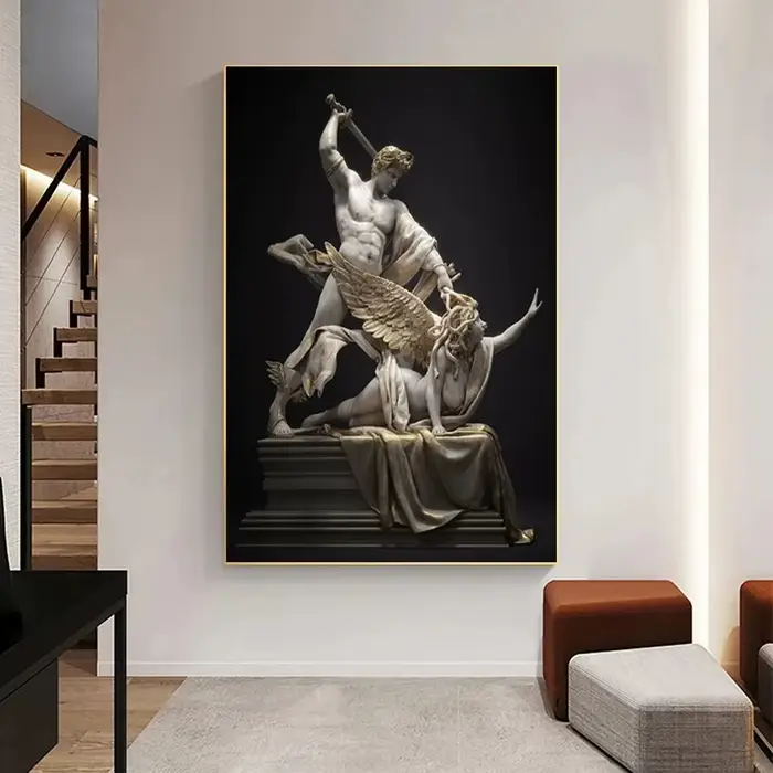 Toile de peintures avec figurines de mythologie