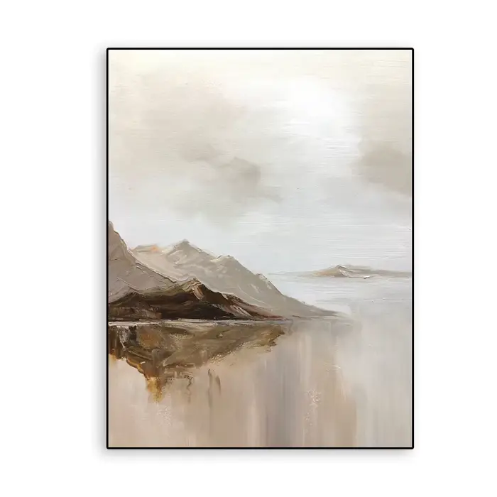 Grande affiche de peinture abstraite beige, impressions de paysage d'art minimaliste marron, art de