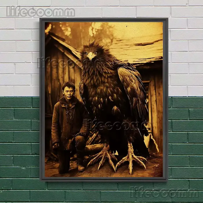 Affiche d'art de photographie Vintage d'animaux et de chasseurs de monstres géants et imprimés