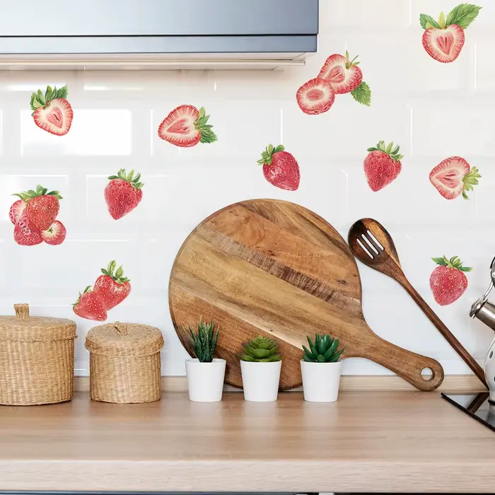 Autocollant mural à motif de fraises, décoration murale pour salon, cuisine, restaurant, décoration 