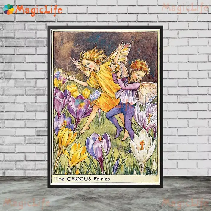 Affiche Murale Nordique de Fées de Printemps, Fleur, Papillon, Elfe, Peinture sur Toile, Décoration