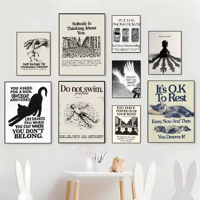 Affiche murale autocollante populaire grand format avec texte d'encouragement positif, en papier artistique, pour décoration de café, bar ou chambre