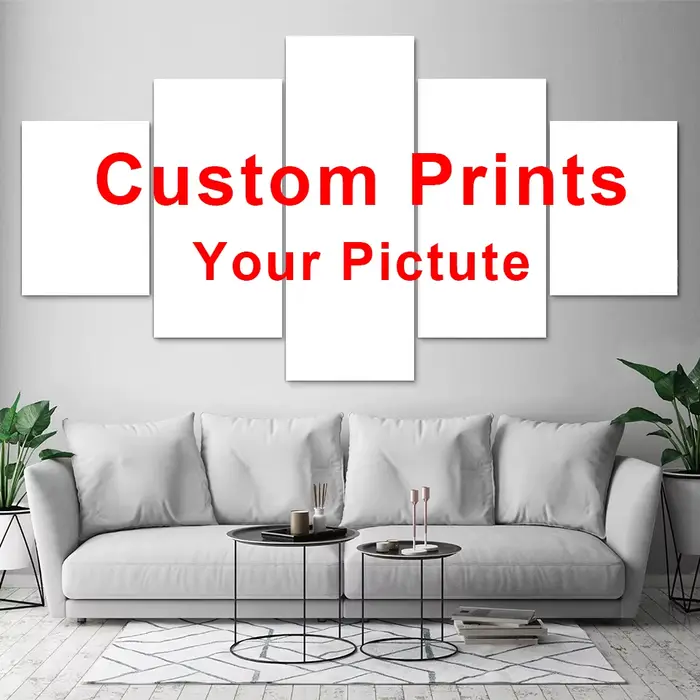 Toile d'art mural avec Photo personnalisée, 5 pièces, affiches personnalisées, décoration de maison,