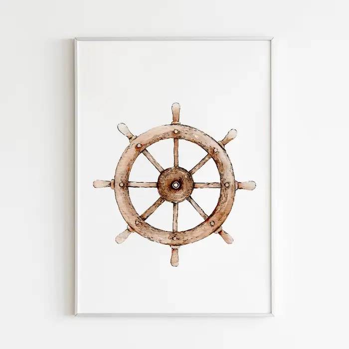Affiche d'art de bateau nautique de Style dessin animé, ancre de chambre d'enfants, roue de bateau, peinture sur toile, imprimés muraux, image, décoration de maison pour salon