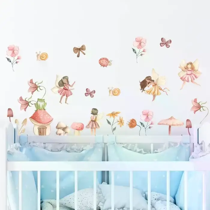 Autocollants muraux féeriques colorés pour chambre de fille
