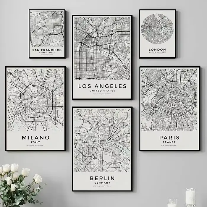 Affiche Carte de Ville Paris Copenhague Paros Santorini Mykonos
