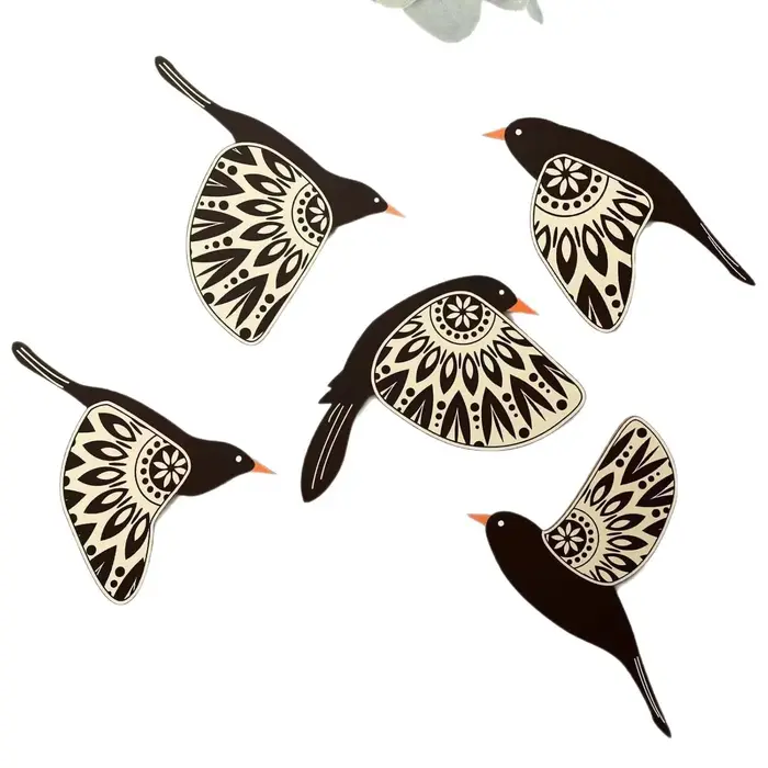 Décoration murale en bois d'oiseau noir, 5 pièces, Art gothique Vintage, décoration de maison pour s