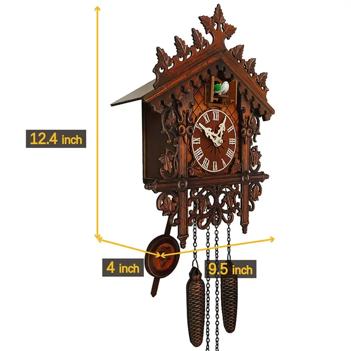 Horloge à coucou en bois antique, horloge murale à piles, carillon de cuisine