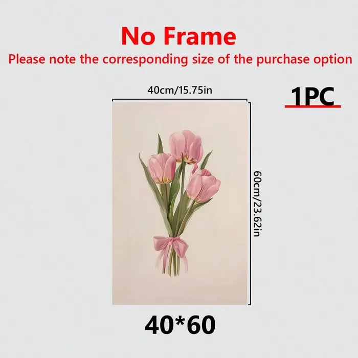 Toile d'art mural florale de tulipe rose avec cadre