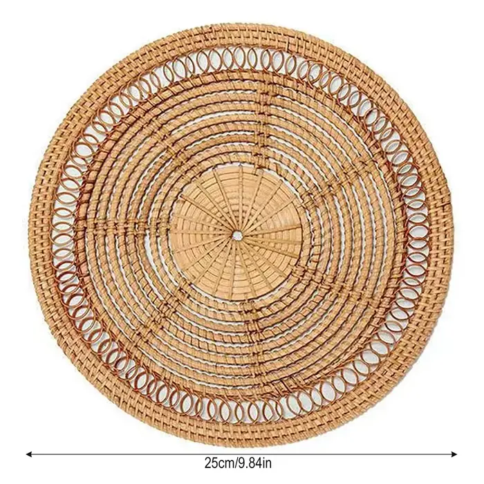 Plateau rond en osier tressé, décoration murale bohème de style campagnard, fait main, pour salon, c