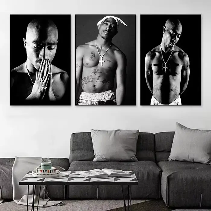 Affiches de rappeur Tupac noir et blanc