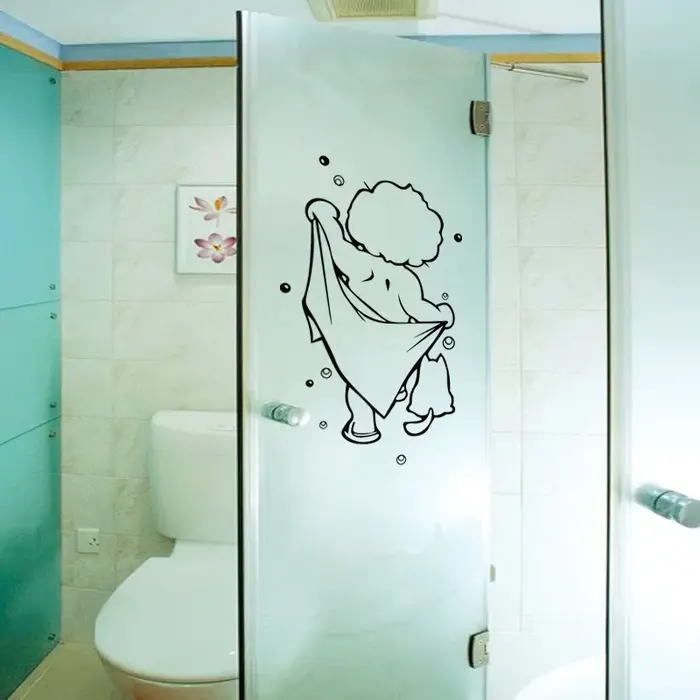 Dessin animé mignon enfants bain Stickers muraux porte en verre fenêtre étanche décor Art Mural bébé douche salle