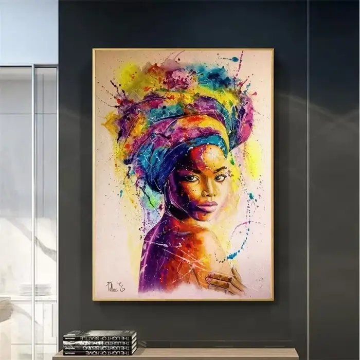 Peinture abstraite sur toile de femme noire africaine
