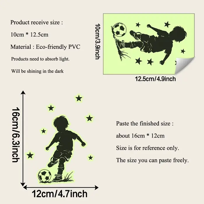 Autocollant mural lumineux en forme de garçon jouant au football