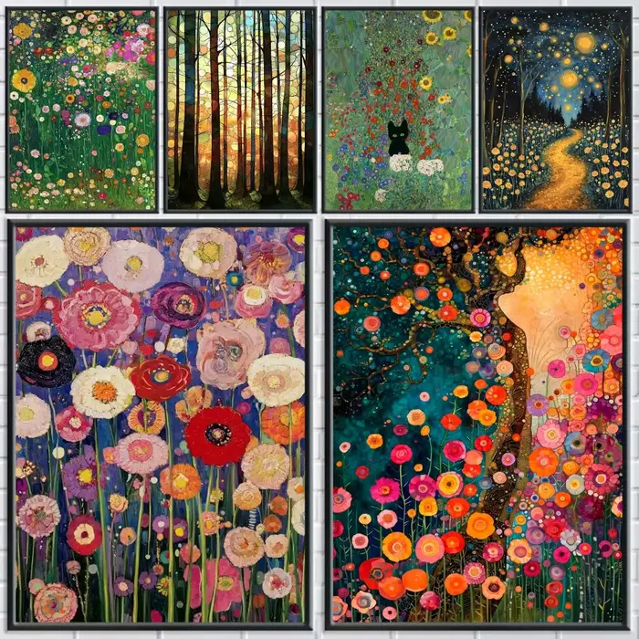 G-Gustav Klimt nuit étoilée peinture calligraphie toile affiche chambre maison décoration murale