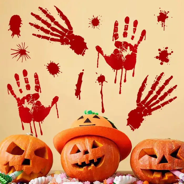 Autocollant mural avec empreinte de sang pour Halloween