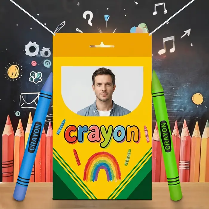 Cadre de photomaton en forme de boîte de crayons arc-en-ciel