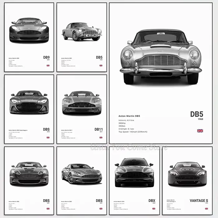 Affiche de voiture de sport britannique de luxe classique A-Aston Martin