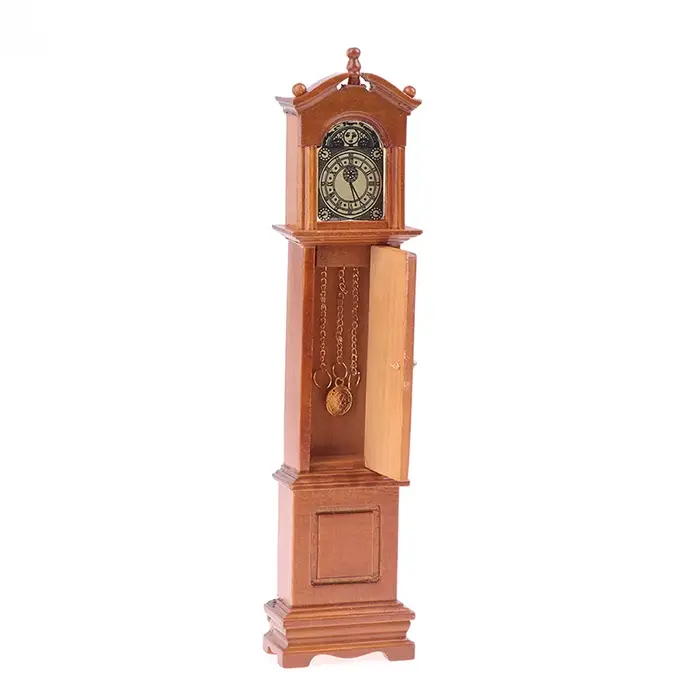 Horloge de grand-père en bois pour maison de poupée 1:12